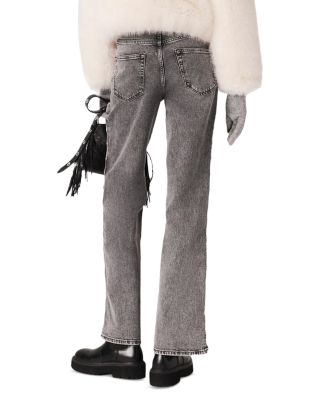 Perline High Rise Beaded Wide Leg Jeans in Grey