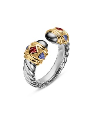 Renaissance&reg; Color Ring in Sterling Silver with 14K Yellow Gold, Hematine, Rhodolite Garnet and Iolite, 9.9mm