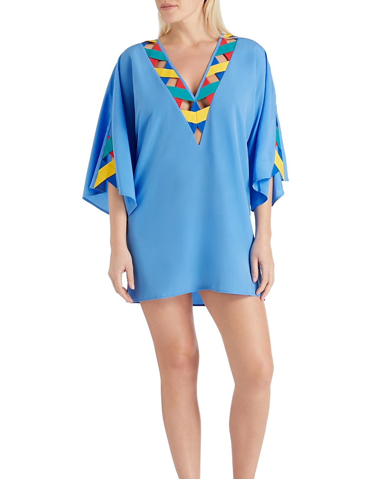 Valimare Mallorca Cross Bandage Cover-up Tunic Dress In Blue