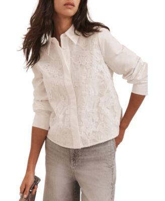  Women's Sequin Lace Cotton Shirt