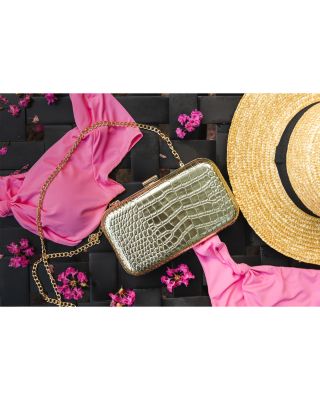 Rose Croc Embossed Leather Clutch