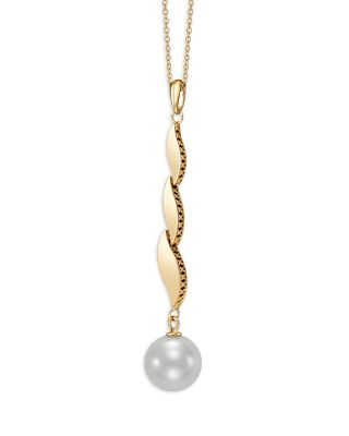 Cultured Freshwater Pearl Link Pendant Necklace in 14K Yellow Gold, 16"-18" 