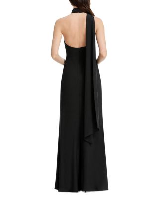 Halter Mock Neck Sheath Gown with Extended Neck Drape
