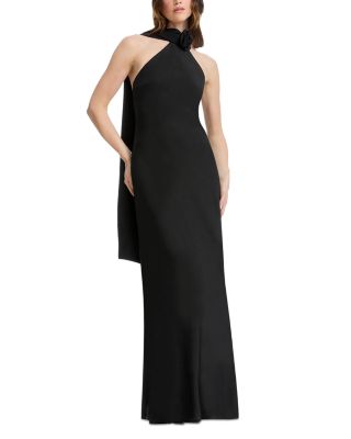 Halter Mock Neck Sheath Gown with Extended Neck Drape
