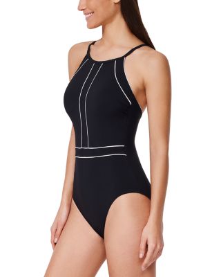 Contrast High Neck One Piece Swimsuit