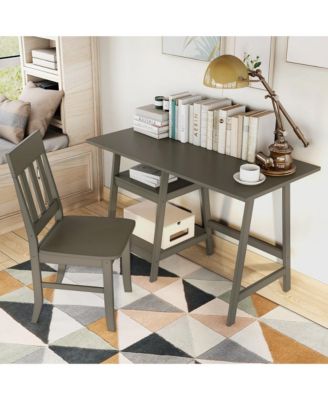 Salina Solid Wood 2-Shelf Writing Desk with Chair