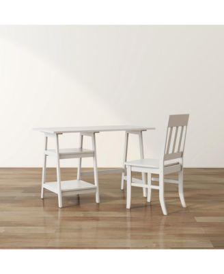 Salina Solid Wood 2-Shelf Writing Desk with Chair