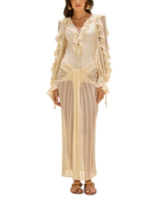 Wave Mesh Swim Cover Up Maxi Skirt