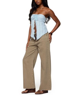 Textured Ruffle Split Front Strapless Top