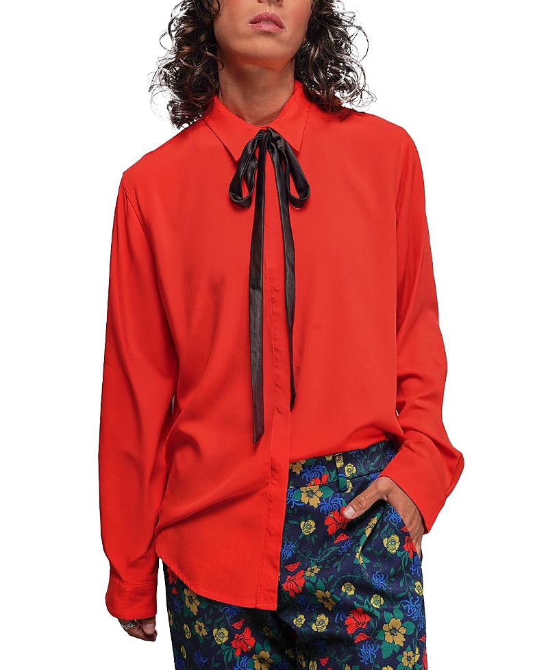 Wildfang The Empower Long Sleeve Bow Button Up Shirt In Red