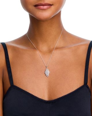 Diamond Retro Chic Starburst Pendant Necklace in 14K White Gold, 1.5 tcw