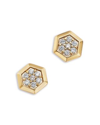 Diamond Honeycomb Hexagon Stud Earrings in 14K Yellow Gold, 0.25 tcw