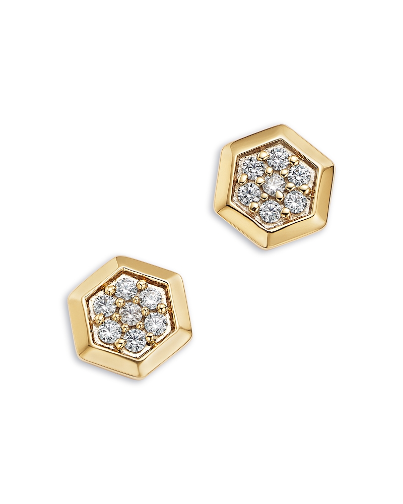 Bloomingdale's Fine Collection Diamond Honeycomb Hexagon Stud Earrings In 14k Yellow Gold, 0.25 Tcw In Gold