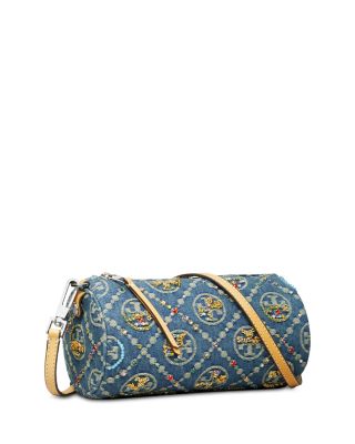 T Monogram Embellished Denim Cylinder Bag