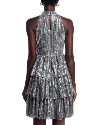 Sequin Mock Neck Tiered Dress