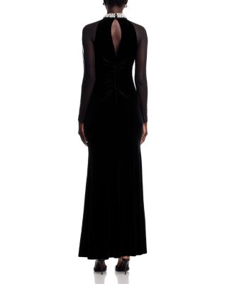 Necklace Collar Illusion Sleeve Velvet Gown