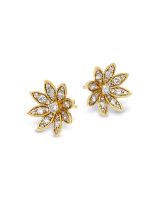 Champagne Diamond Starburst Flower Stud Earrings in 14K Yellow Gold, 0.78 tcw