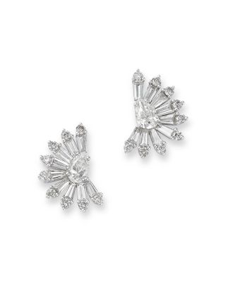 Diamond Mixed Cut Stud Earrings in 14K White Gold, 1.45 tcw