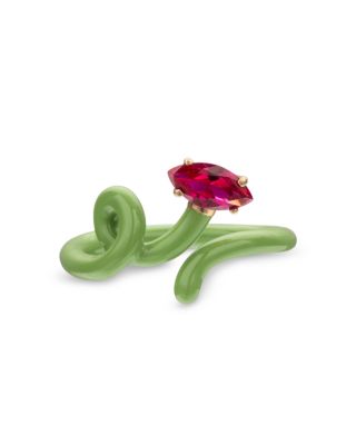9K Rose Gold &amp; Sterling Silver Baby Vine Corundum and Red Enamel Tendril Ring