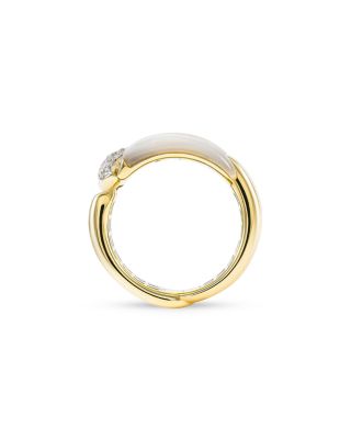 18K Yellow Gold Arco Mother of Pearl & Diamond Double Row Ring