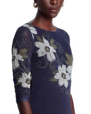 Ruched Sleeve Mesh Tee