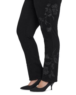 Marilyn Embroidered High Rise Straight Jeans in Black Rinse