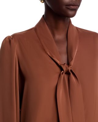 Long Sleeve Bow Tie Neck Blouse