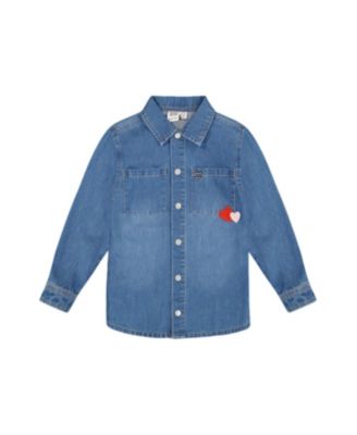 Girls' Denim Shirt with Patch Pockets and Apple Patch - Little Kid