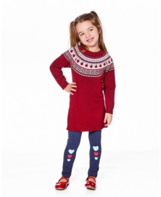 Girls' Knit Dress with Apple Jacquard Yoke - Big Kid