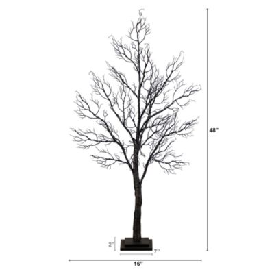 4' Pre-Lit Halloween Minimalist Twig Artificial Fall Tree with 160 Orange & Purple LED Lights