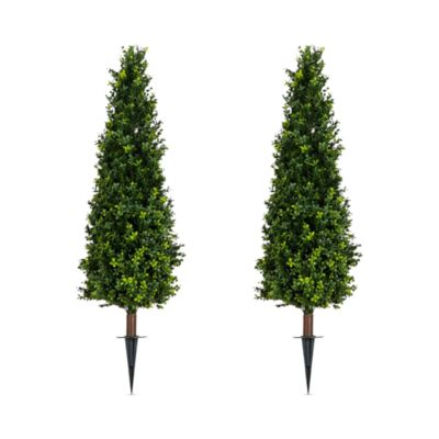 4' UV Resistant Artificial Boxwood Plant with Integrated Ground Stake (Indoor/Outdoor) - Set of 2