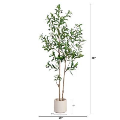 5&#39; Artificial Minimalist Olive Tree in White Decorative Planter
