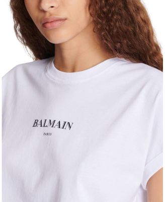  Cropped T-Shirt with Balmain Print