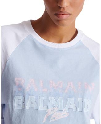 Cropped T-Shirt with Balmain Paris Print