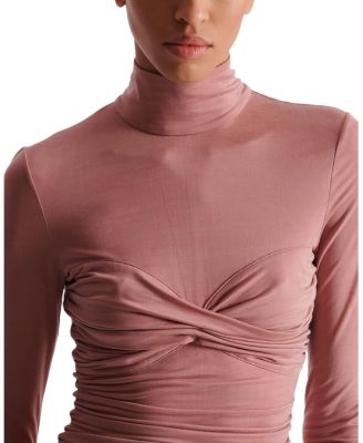  Pleated Long-Sleeved Jersey Top