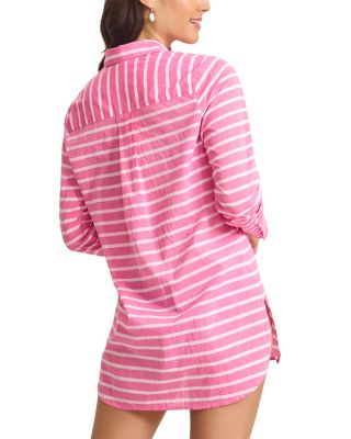 Coastline Stripe Boyfriend Shirt Swim Cover-Up