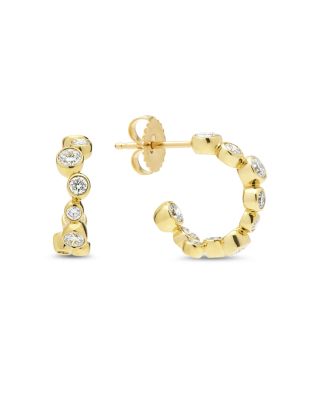 18K Yellow Gold Fizz Diamond Bezel Huggie Hoop Earrings