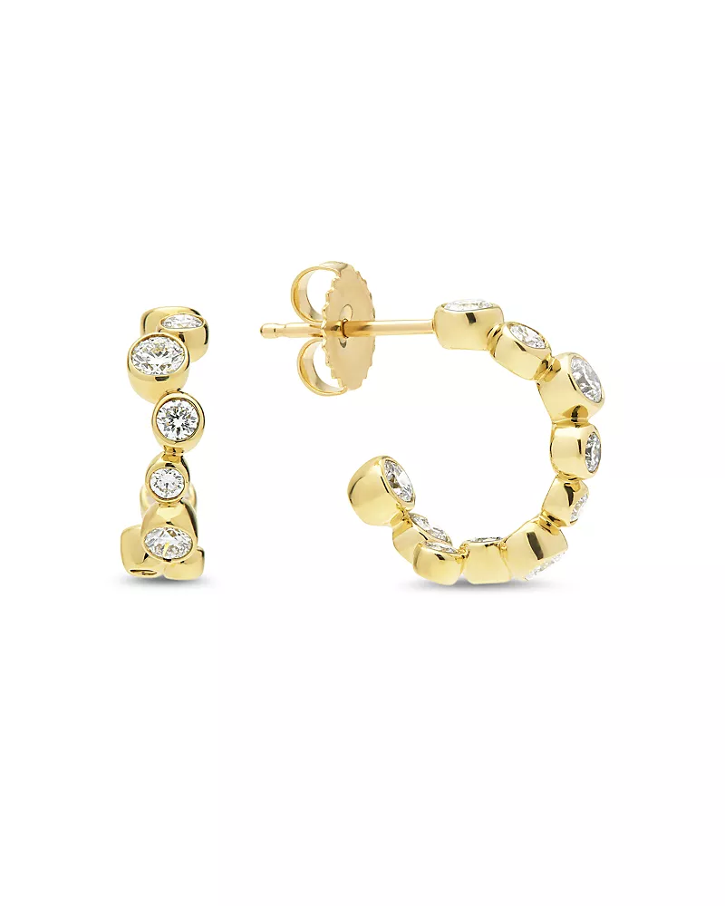 Lagos 18K Yellow Gold Fizz Diamond Bezel Huggie Hoop Earrings