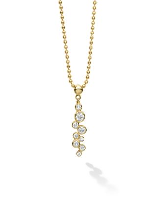 18K Yellow Gold Fizz Diamond Bezel Linear Cluster Pendant Necklace, 16-18"