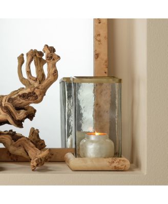  Rhine Burl Wood and Glass Hurricane Candle Holder