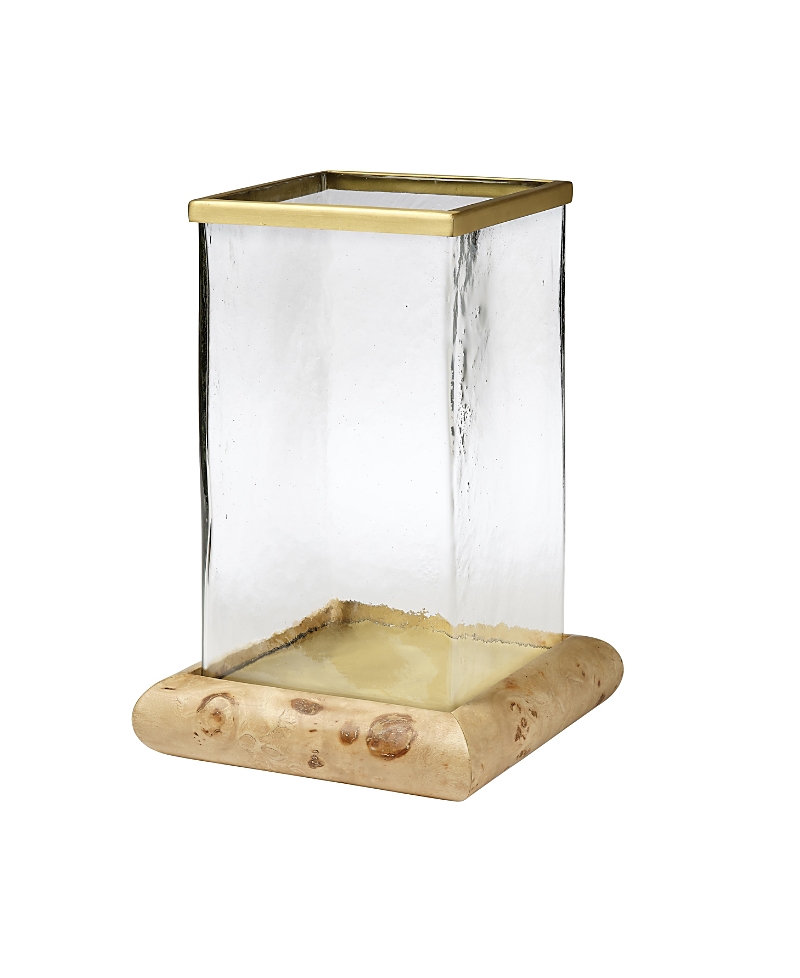 Jamie Young Rhine Burl Wood And Glass Hurricane Candle Holder In Brown