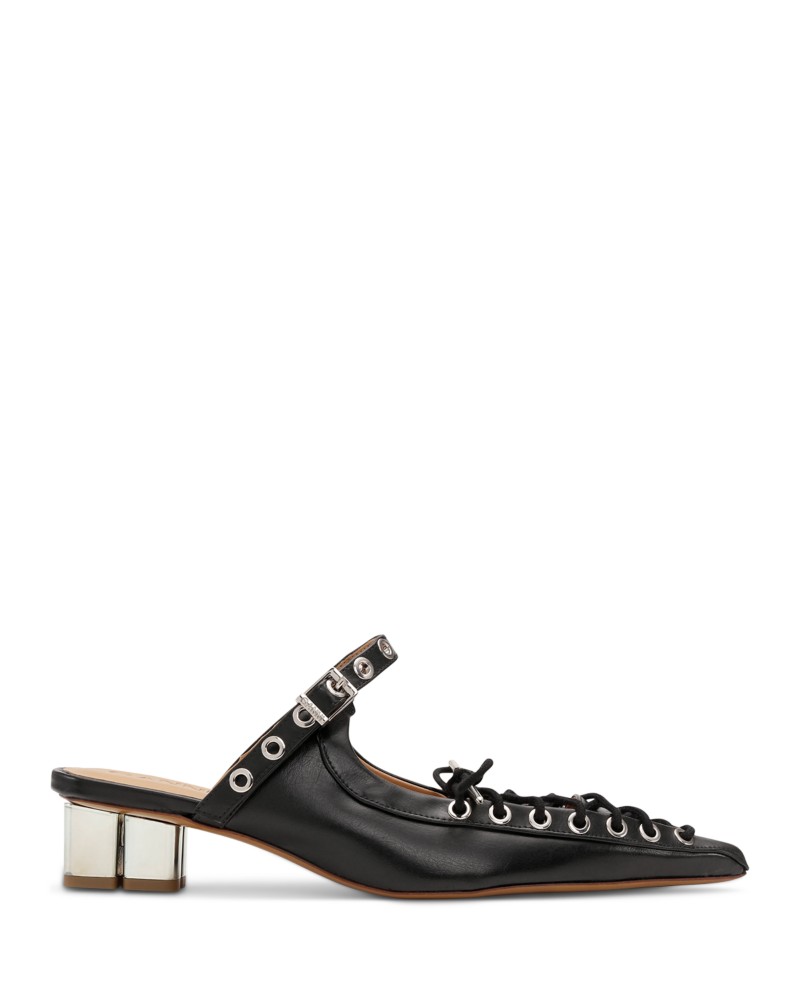 Ganni Women's Eyelets Lace Up Mule Pumps in Black