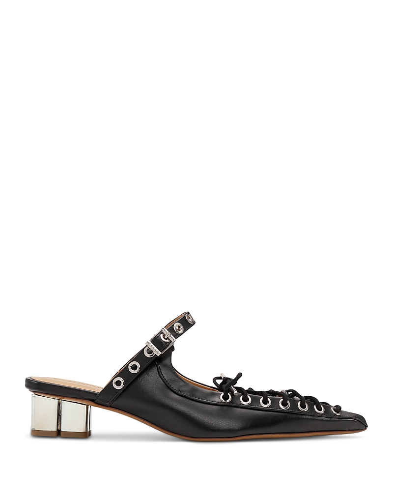 Ganni Block Heel Eyelet Detailing Ballerina Shoes In Black