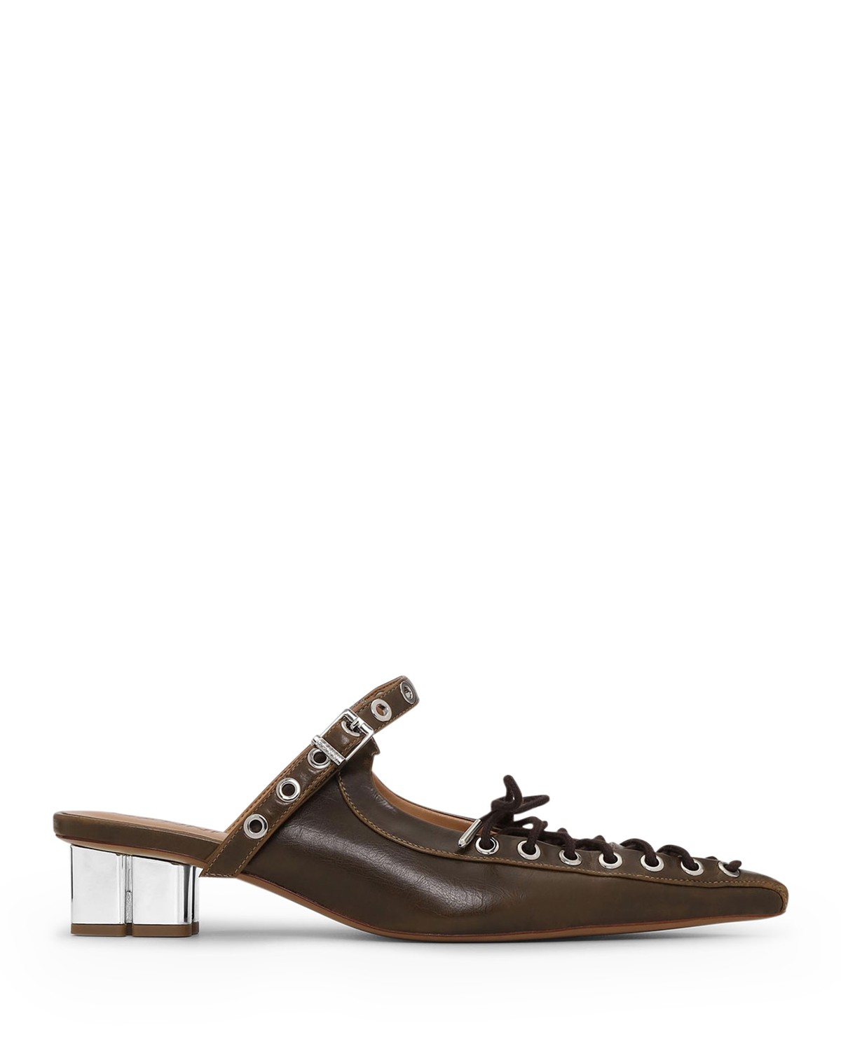 Ganni Women's Eyelets Lace Up Mules in Dark Olive