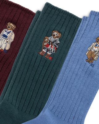 Embroidered Bears Socks Gift Box, Pack of 3