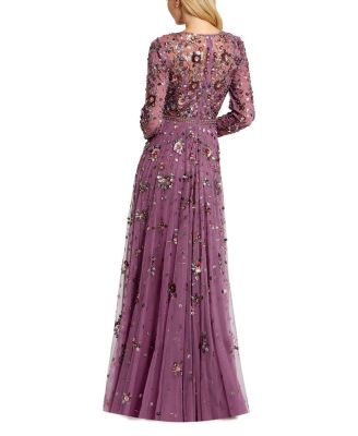 Long Sleeve High Neck Beaded Gown