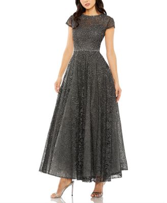 Embellished Cap Sleeve A Line Dress