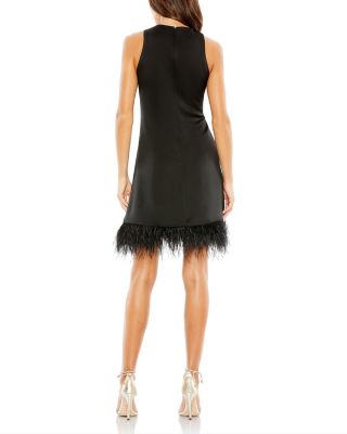  Feathered Hem High Neck Sleeveless A Line Dress