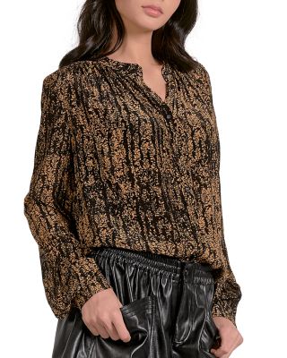 Pleated Mandarin Collar Blouse