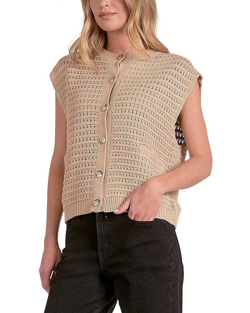 Elan Sleeveless Open Knit Cardigan In Brown